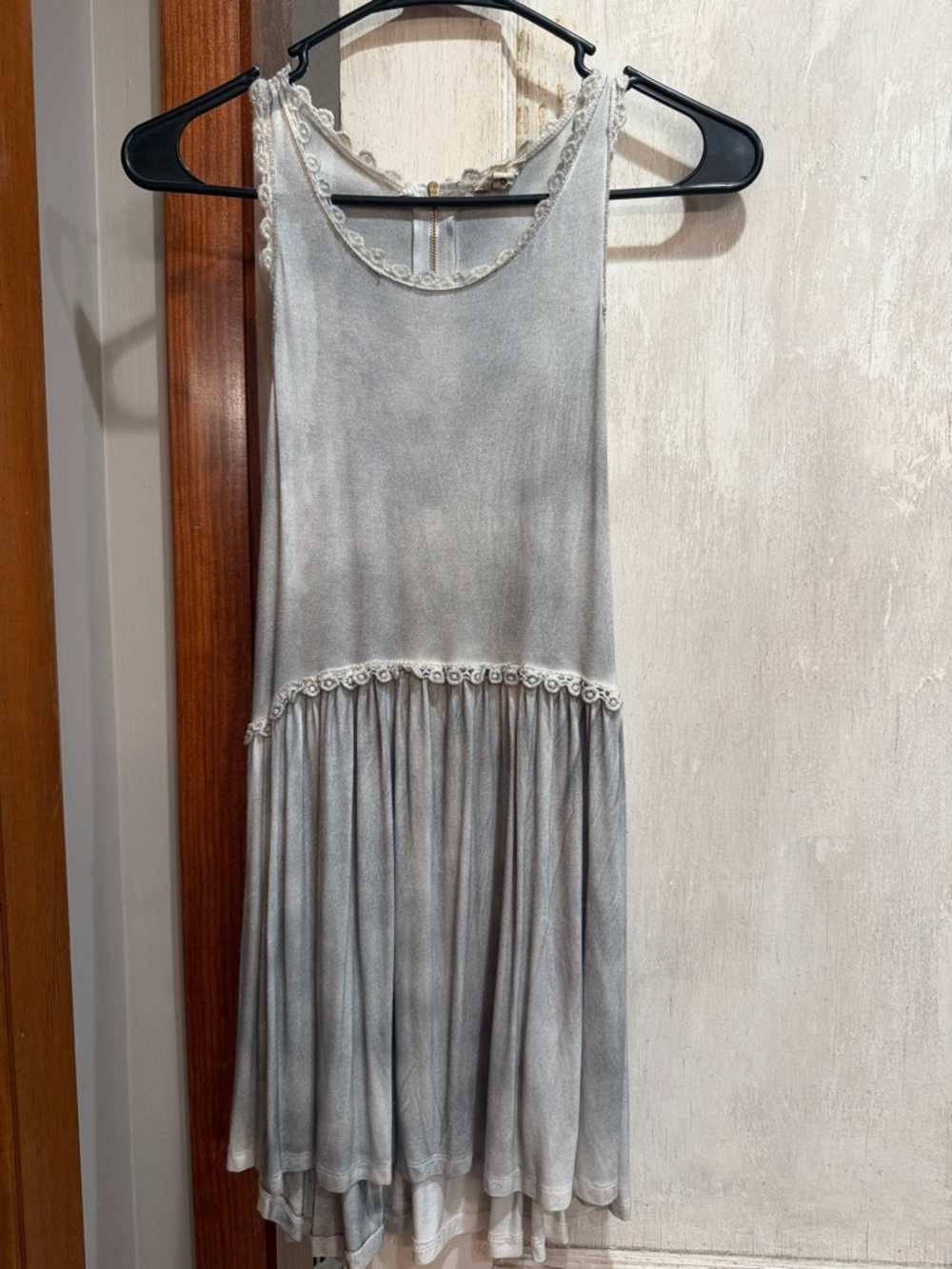 POL Silver Lace-Trim Pleated Tank Dress